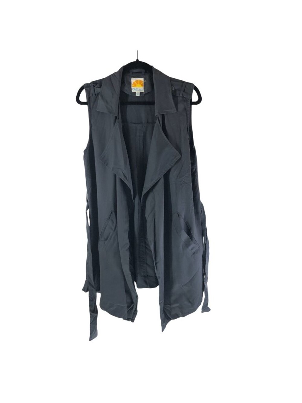 C&C California Womens Gray Sleeveless Open Front Vest Pockets Tie Waist Size S